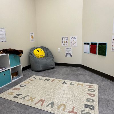 A soft, inviting room is available as a quiet space for children at the Foundations Community Childcare Center